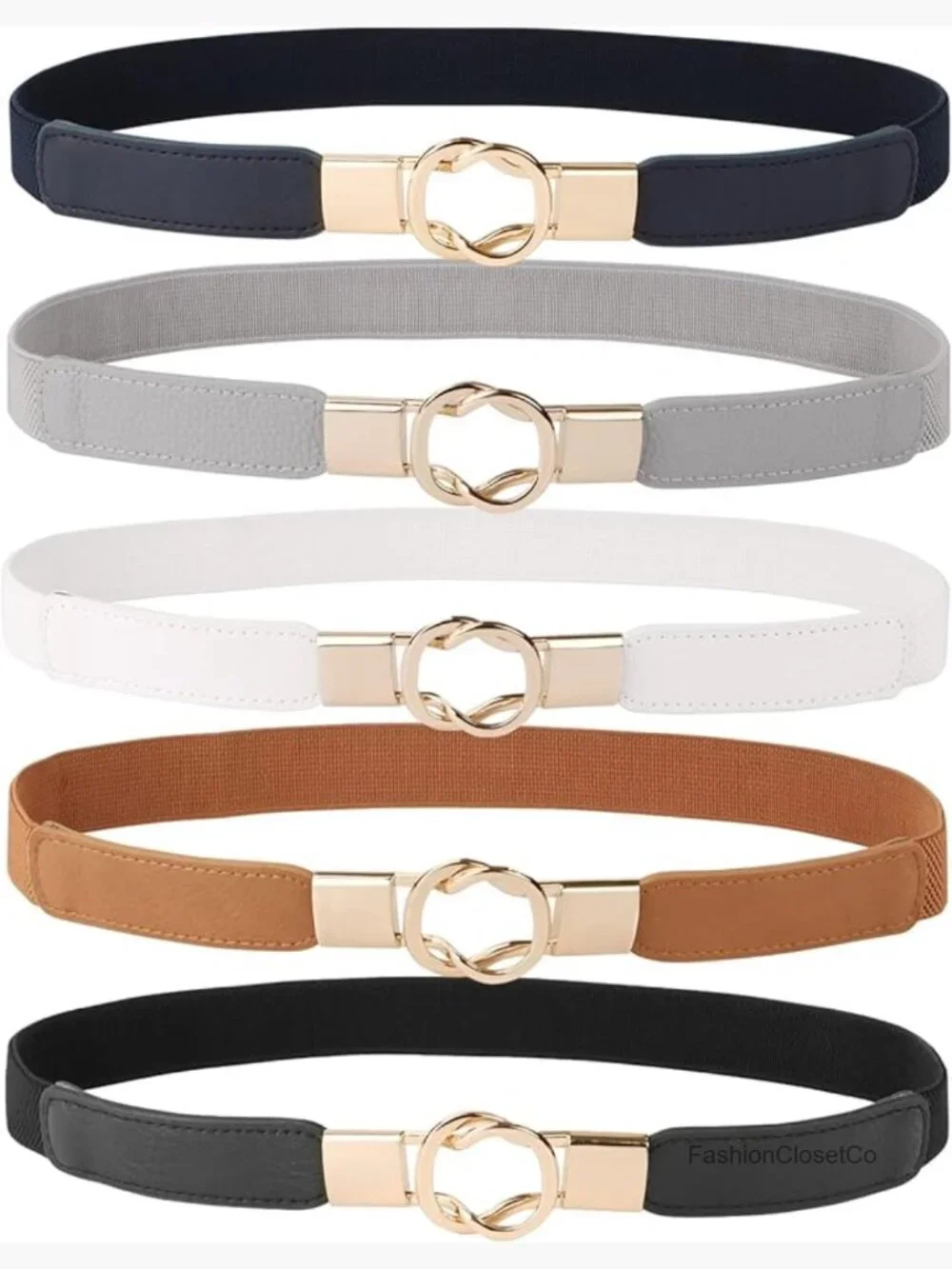 Women Elastic Stretch Waist Belt with Gold Buckle for Dress Jeans Pants